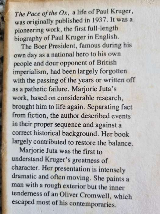 THE PACE OF THE OX A LIFE OF PAUL KRUGER MARJORIE JUTA  This Edition 1975