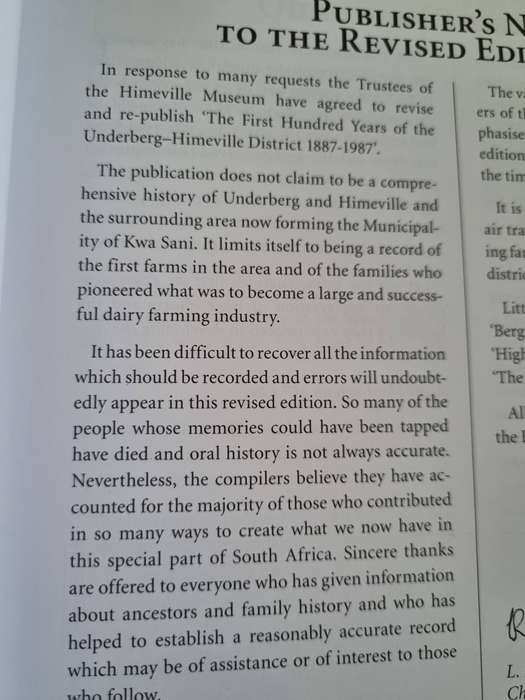 The FIRST HUNDRED YEARS OF THE UNDERBERG 1887 - 1987 Revised 2nd Edition (incl Himeville District )