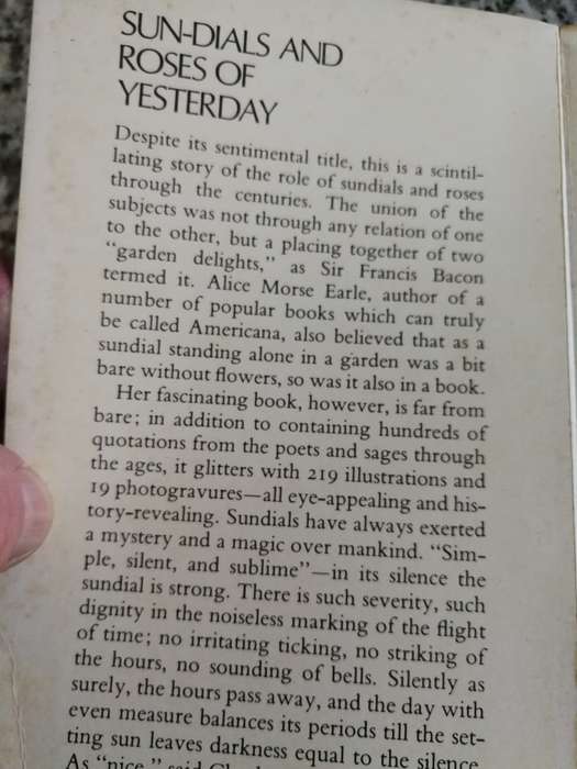SUN DIALS AND ROSES OF YESTERDAY ALICE MORSE EARLE Reprint 1971 ( was first published 1902 )