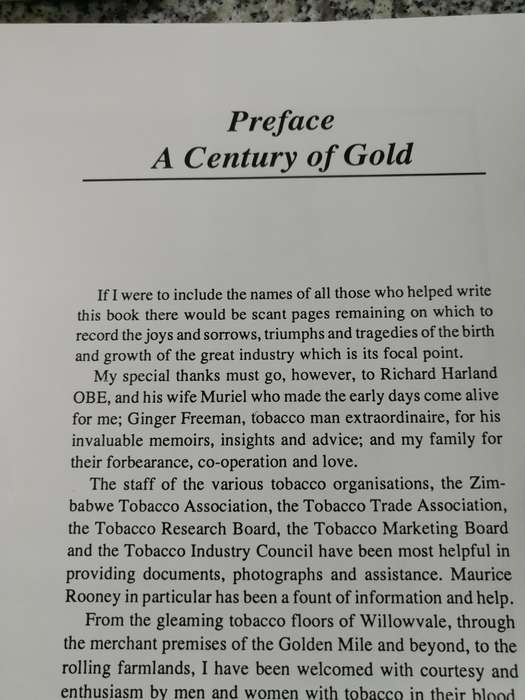 1890 - 1990 TOBACCO A CENTURY of GOLD TRISH MBANGA ( a tribute to an industry ) Rhodesia Zimbabwe