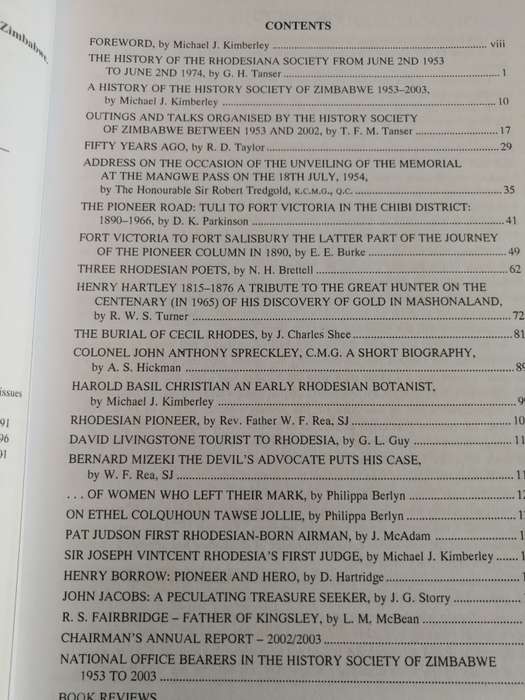 HERITAGE OF ZIMBABWE Publication no. 22 SPECIAL ISSUE GOLDEN JUBILEE of the SOCIETY 2003 Rhodesiana