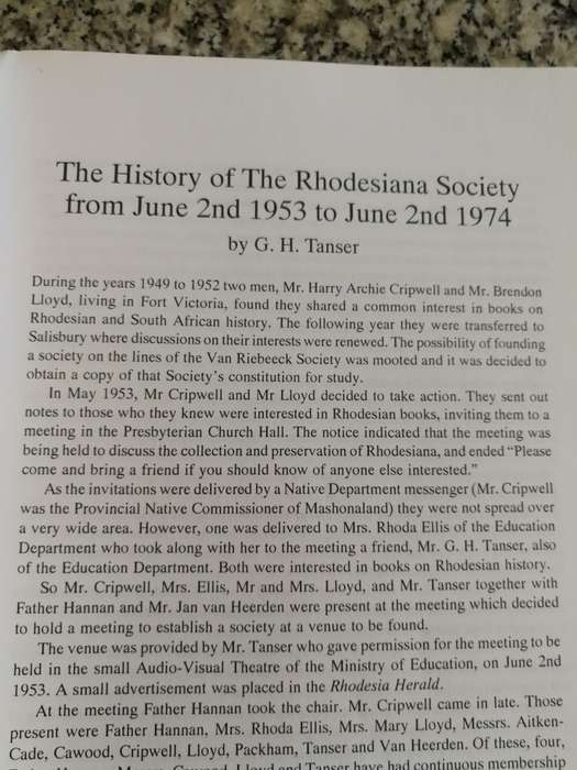HERITAGE OF ZIMBABWE Publication no. 22 SPECIAL ISSUE GOLDEN JUBILEE of the SOCIETY 2003 Rhodesiana