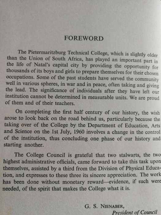 THE PIETERMARITZBURG TECHNICAL COLLEGE 1910 - 1960 R McCLELLAND  C E AXELSON T H J ESTERHUIZEN