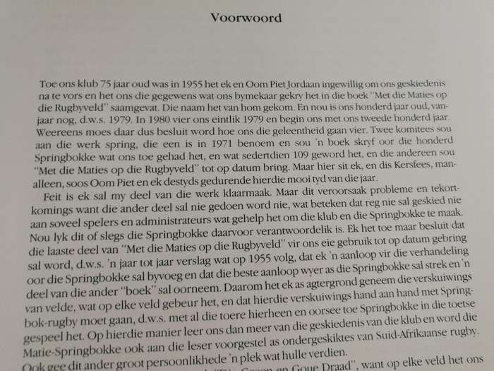DIE GROOT RUGBYGESIN VAN DIE MATIES deur Dr D H CRAVEN  1980 Stellenbosch Rugbyvoetbalklub RUGBY
