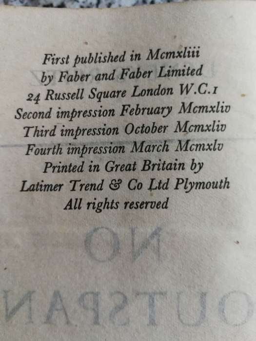NO OUTSPAN DENYS REITZ ( NO-OUTSPAN ) Faber and Faber Fourth Imp.  1945