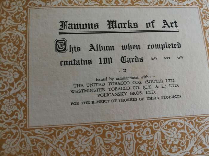 FAMOUS WORKS OF ART United Tobacco 100 Cards The World's Masterpieces  ( suggested for Art Students