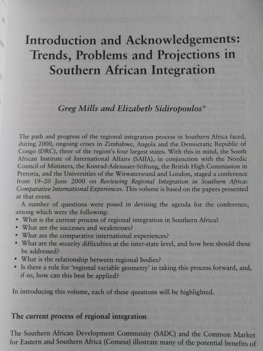 REGIONAL INTERGRATION IN SOUTHERN AFRICA Comparative International Perspectives  Ed. C CLAPHAM and o