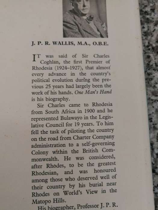 ONE MAN'S HAND J P R WALLIS  Rhodesia Reprint Library Volume 22