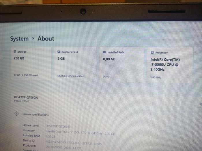 Dell Inspiron 15 i7 5th gen, 250GB SSD, 8GB ram, 2GB Dedicated graphics - Laptop