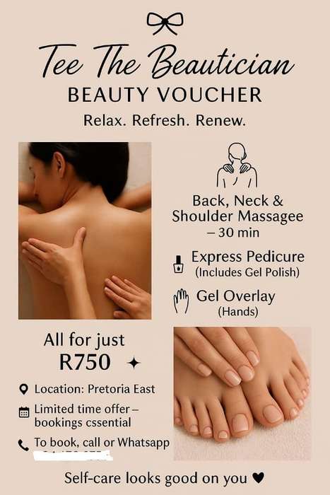 Tee the Beautician Beauty Voucher - Massage and Manicure in Pretoria East Mooikloof