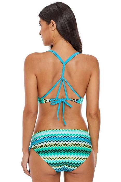 Greenish Zigzag Print Strappy Bikini Swimsuit - Size : Medium