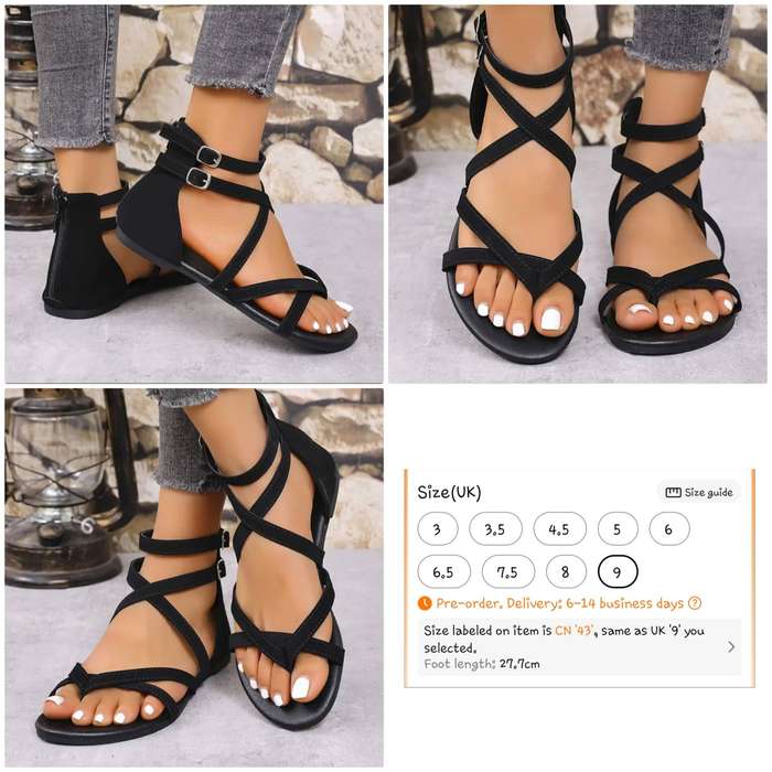 NEW black roman strap sandal - Size 9