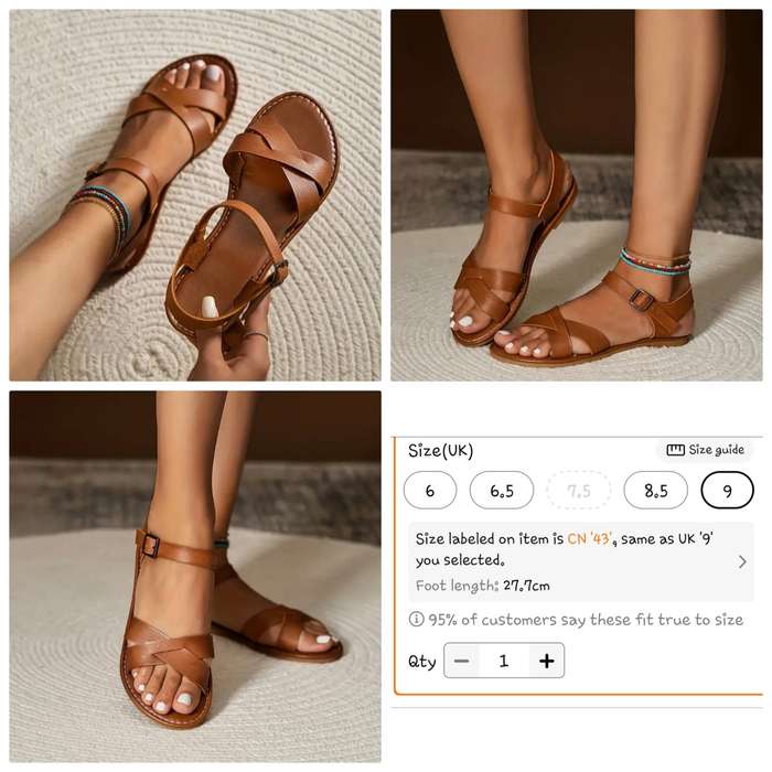 NEW brown flat sandals - Size 9