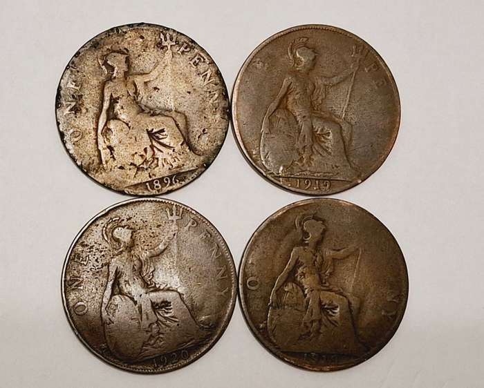 4 x 1 Penny coins (1896, 1919 and 1920)