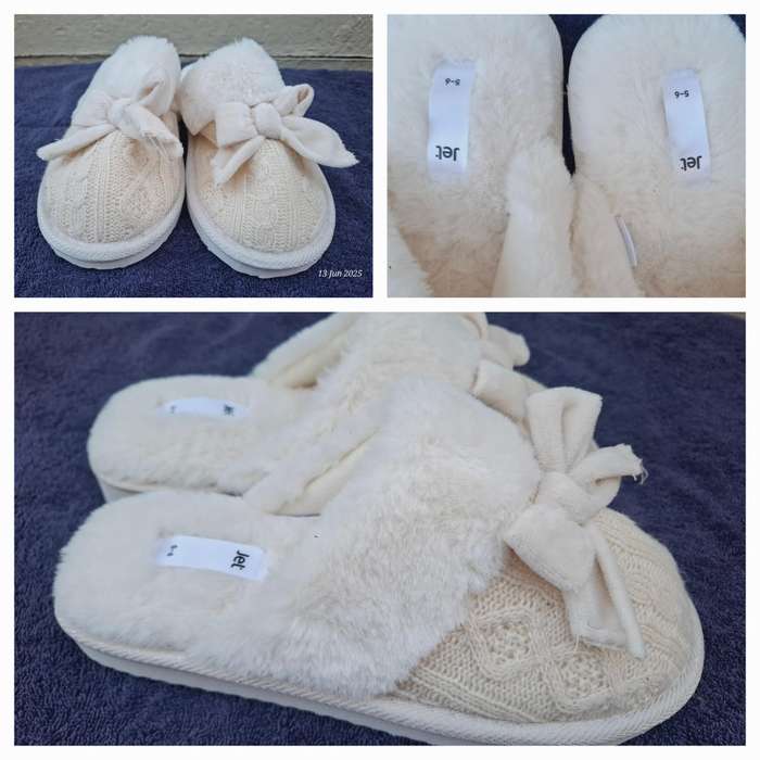 New Jet womens Ecru knit slippers Size 5 to 6