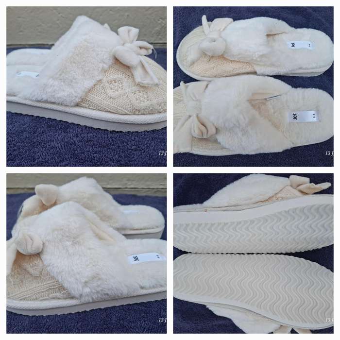 New Jet womens Ecru knit slippers Size 5 to 6
