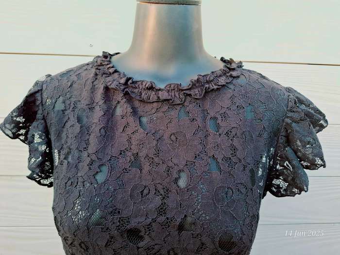 SASH see through black lace mini dress with side zip - S
