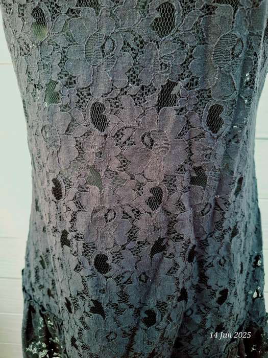 SASH see through black lace mini dress with side zip - S