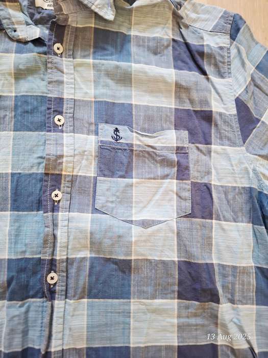 Mens Stoneharbour blue checkered short sleeve button shirt - XL