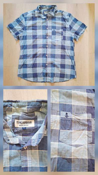 Mens Stoneharbour blue checkered short sleeve button shirt - XL