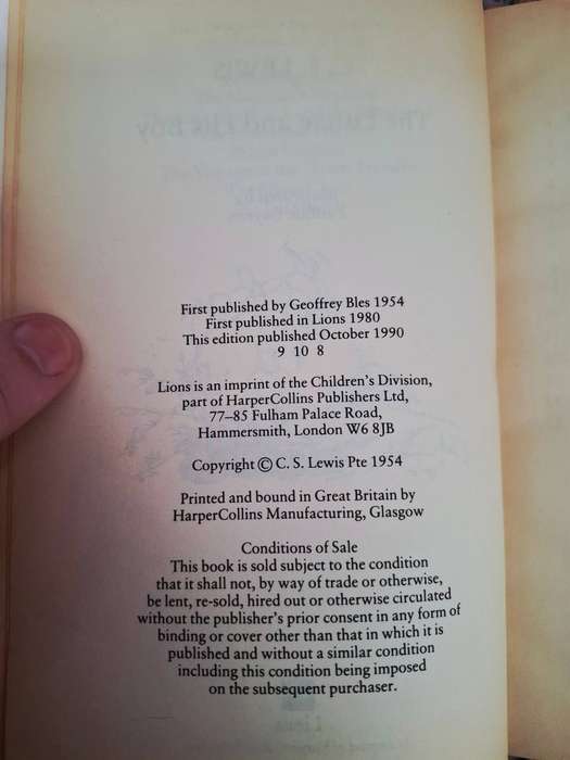 Softcover novel: The Horse and his boy by C.S. Lewis. The chronicles of Narnia