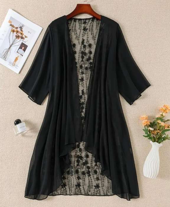 Short sleeve embroidery lace kimono Size 3XL