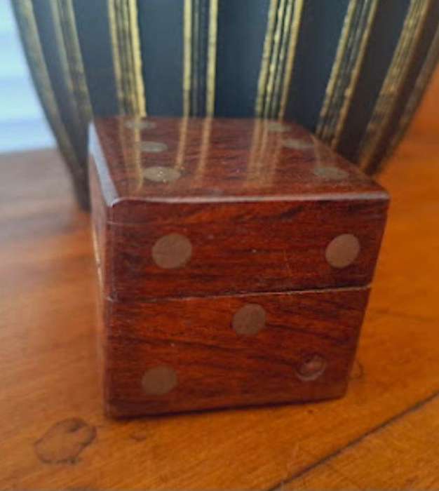 Vintage Wood and Brass Dice Box including 4 x wood dice