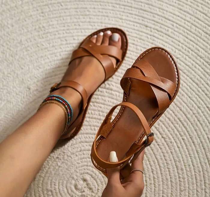 NEW brown flat sandals - Size 9