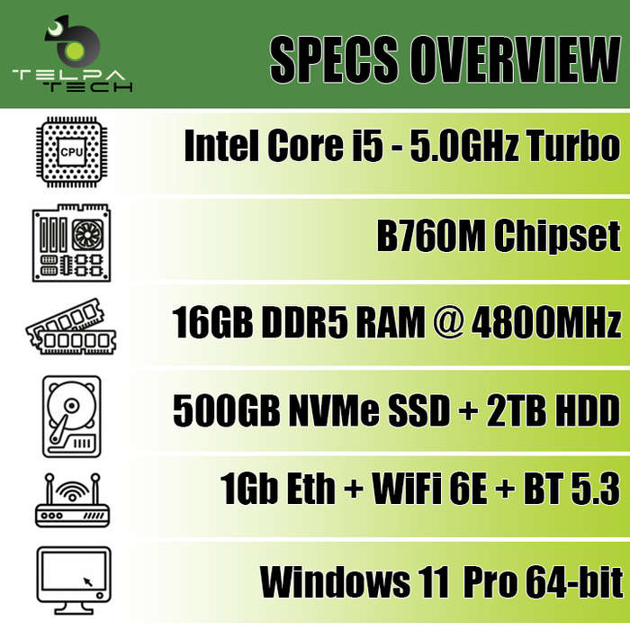 14th Gen Intel Core i5 Extra Storage High Performance Desktop PC