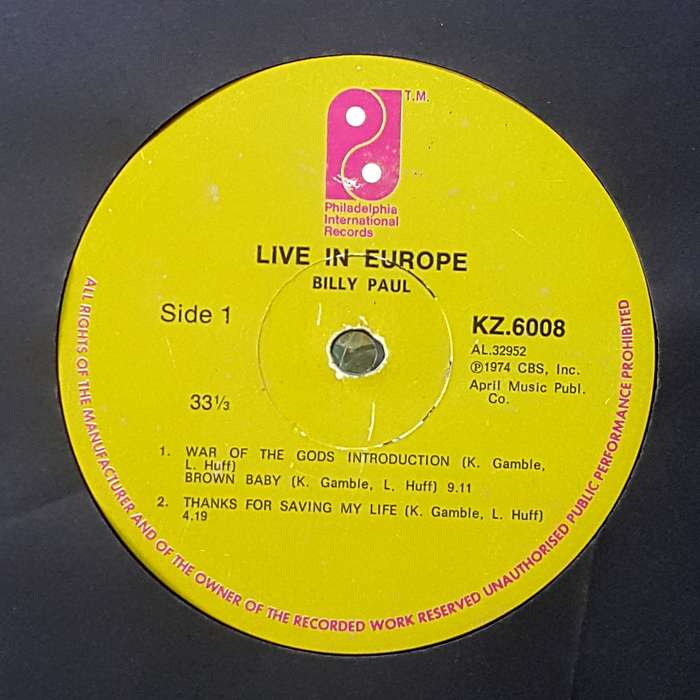 BILLY PAUL - "LIVE IN EUROPE" Vinyl, LP, Album Country: Released: 1974