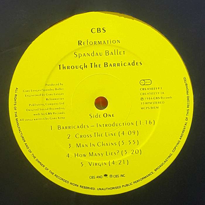 SPANDAU BALLET - THROUGH THE BARRICADES Vinyl, LP, Album, Stereo Country: UK Released: 1986