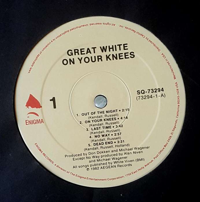 GREAT WHITE - ON YOUR KNEES(First Album)  Vinyl, Country: US Released: 1987