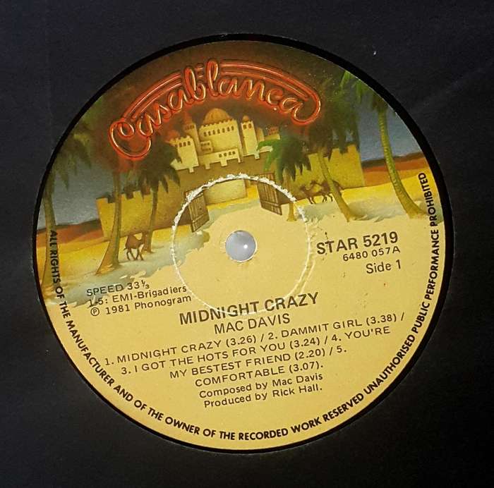 MAC DAVIS - MIDNIGHT CRAZY Vinyl, LP, Album Country: South Africa Released:  1981