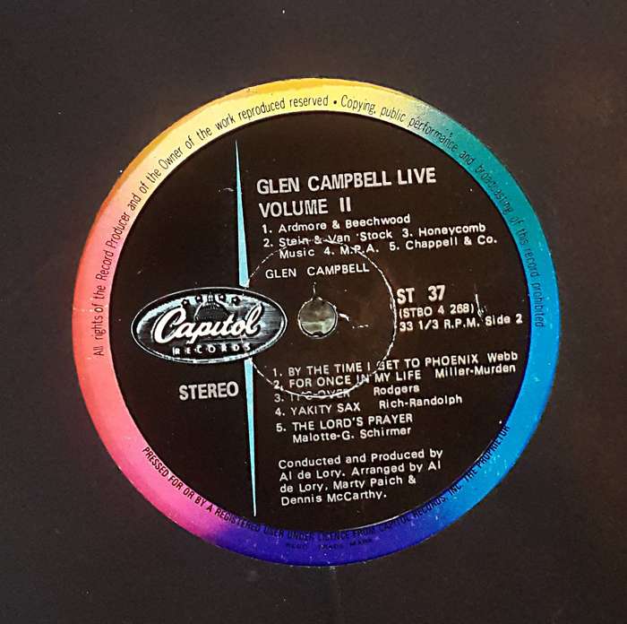 GLEN CAMPBELL - "LIVE" Vinyl, LP, Album, Stereo, Country: South Africa Released: 1970