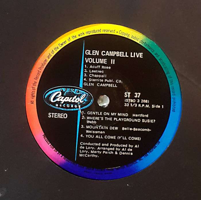 GLEN CAMPBELL - "LIVE" Vinyl, LP, Album, Stereo, Country: South Africa Released: 1970