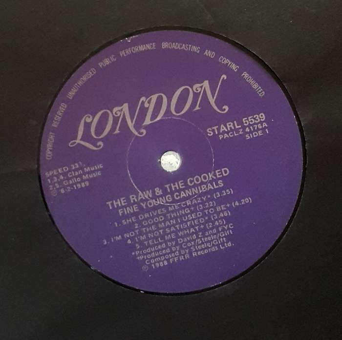 FINE YOUNG CANNIBALS - THE RAW & THE COOKED Vinyl, LP, Album Country: South Africa Released: 1989