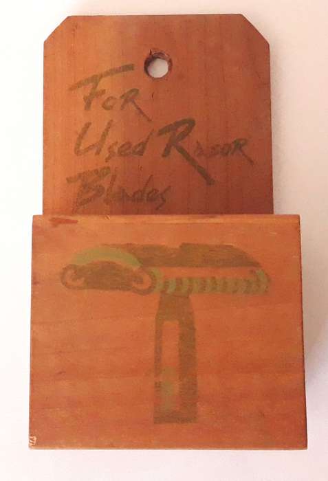 Vintage Wall Hanging Wooden Razor Holder with Used Blade Disposal Slot