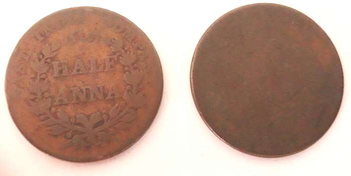 British East India 1835 and 1845 Half Anna Coins