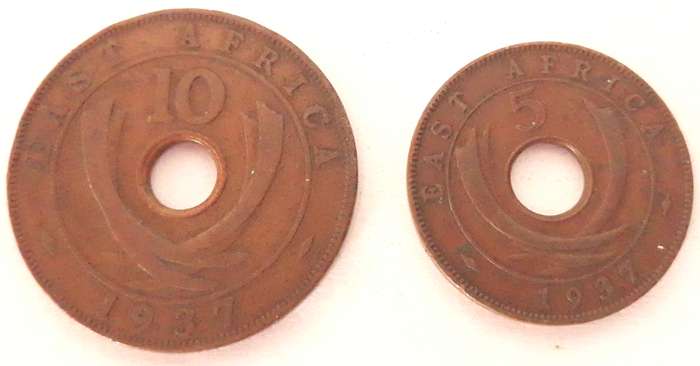 British East Africa 1937 10 and 5 Cent Coins