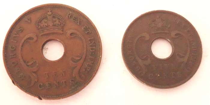 British East Africa 1927 10 and 1925 5 cent Coins