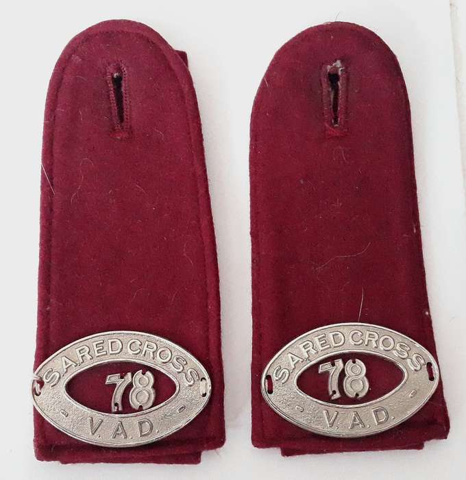 Vintage South African Red Cross VAD - 78 Maroon Shoulder Boards and Badges
