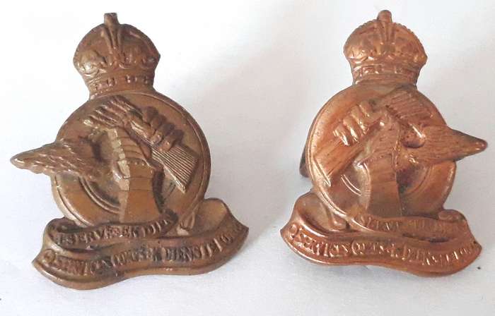 World War Two UDF Q Services Corps Collar Badges