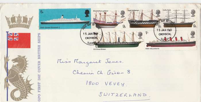 GREAT BRITAIN  1969       BRITISH SHIPS   COVER