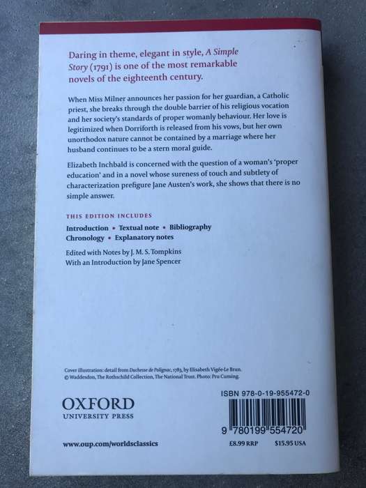 A Simple Story by Elizabeth Inchbald [Paperback: Excellent]