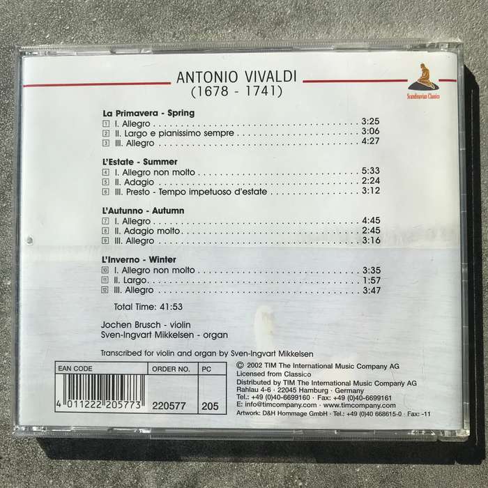 Vivaldi: The Four Seasons (transcribed for violin and organ) [CD]