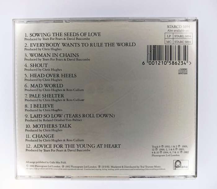 Tears For Fears  Tears Roll Down (Greatest Hits 82-92) CD