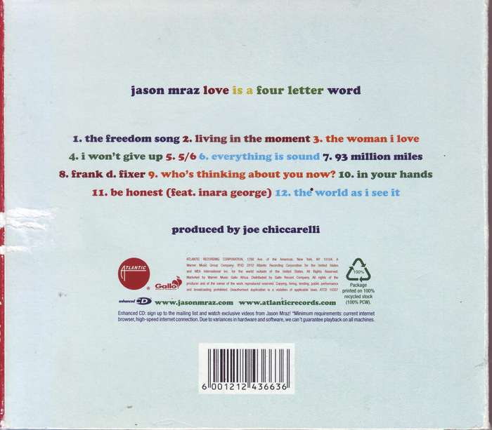 JASON MRAZ - Love is a four letter word (CD, digipak) ATCD 10337 VG