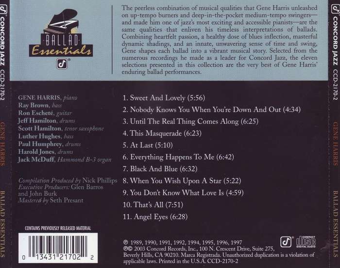 GENE HARRIS - Ballad essentials (CD) CCD-2170-2 NM-