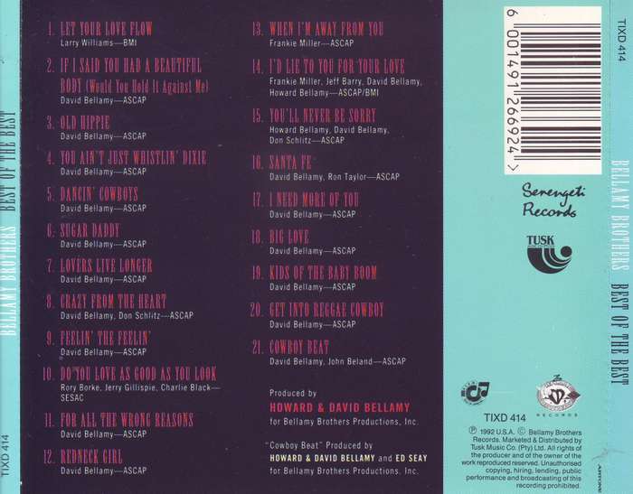 BELLAMY BROTHERS - Best of the best (CD) TIXD 414 NM-