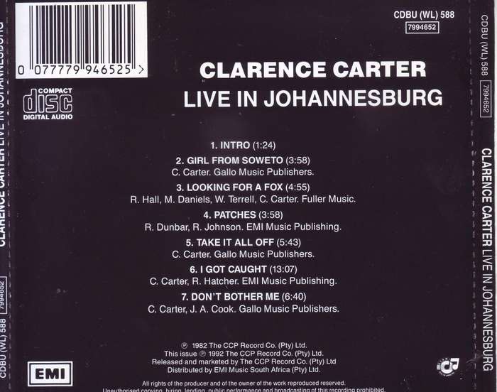 CLARENCE CARTER - Live In Johannesburg (CD) CDBU (WL) 588 [7994652 VG+